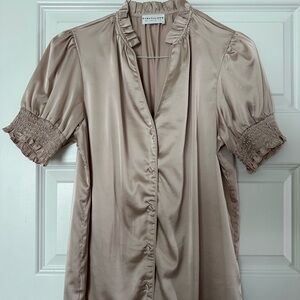 Taupe Satin Short-Sleeve Blouse